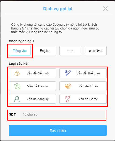 Liên hệ hỗ trợ Hỗ trợ qua số điện thoại